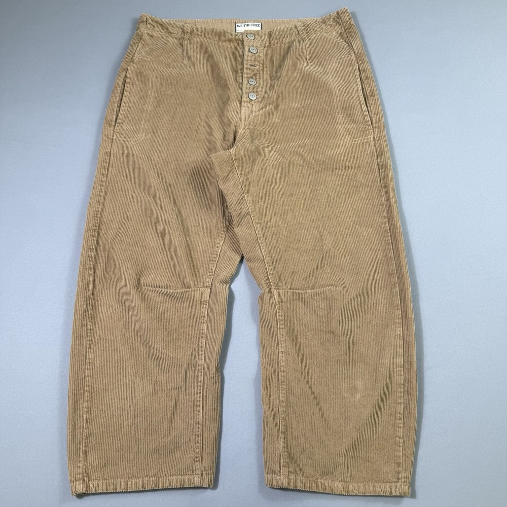 We The Free Osaka Mid‎ Rise Barrel Pants Womens 34 (Tag 31) Beige Corduroy Baggy